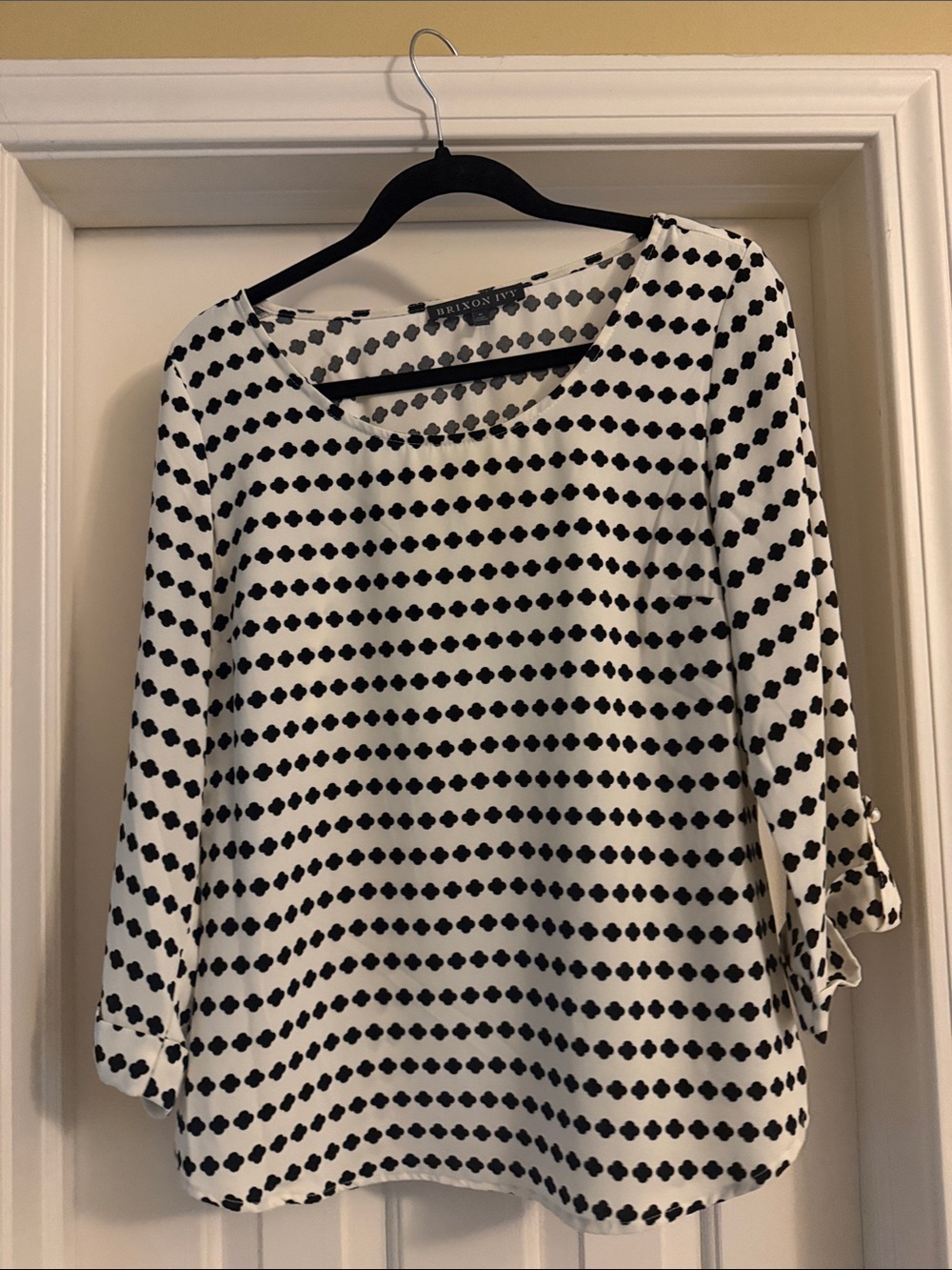 Brixon Ivy Black & White Dot-Stripe Scoop Neck Blouse